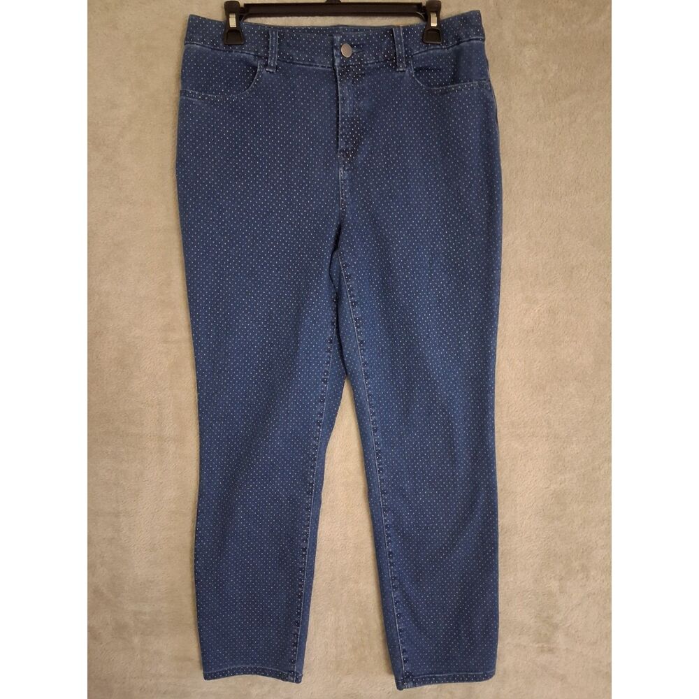 Chicos Jeans Sz 8 Girlfriend Slim Ankle Stretch Dotted Coastal Preppy Casual New